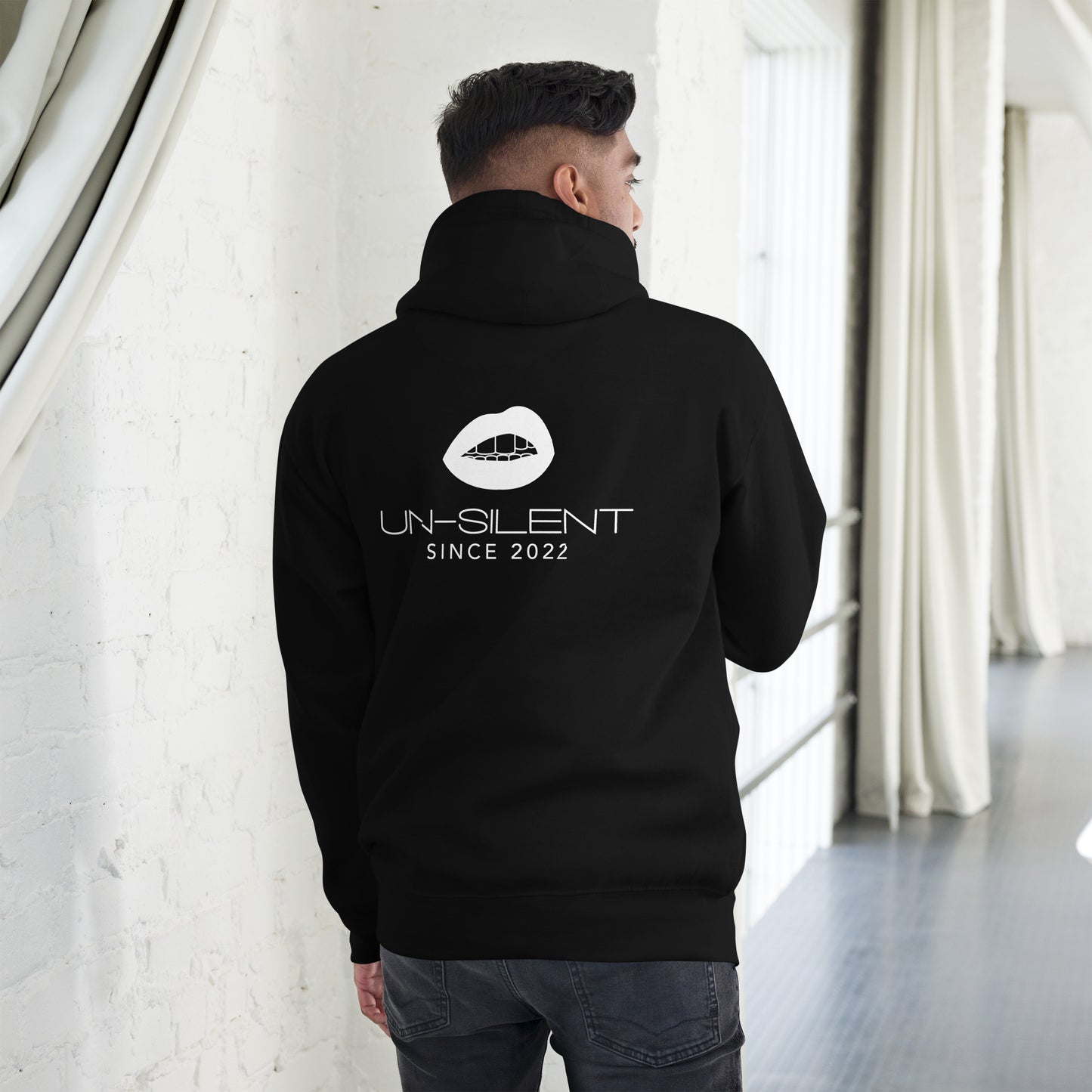 Unisex White Logo Hoodie (backside logo blown up)