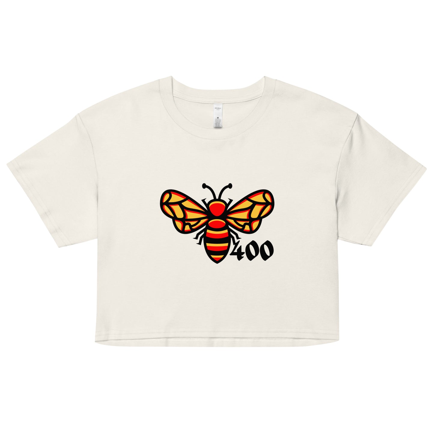 BEIGE & WHITE 400 x YG HIVE BUMBLE BEE CROPPED TEE