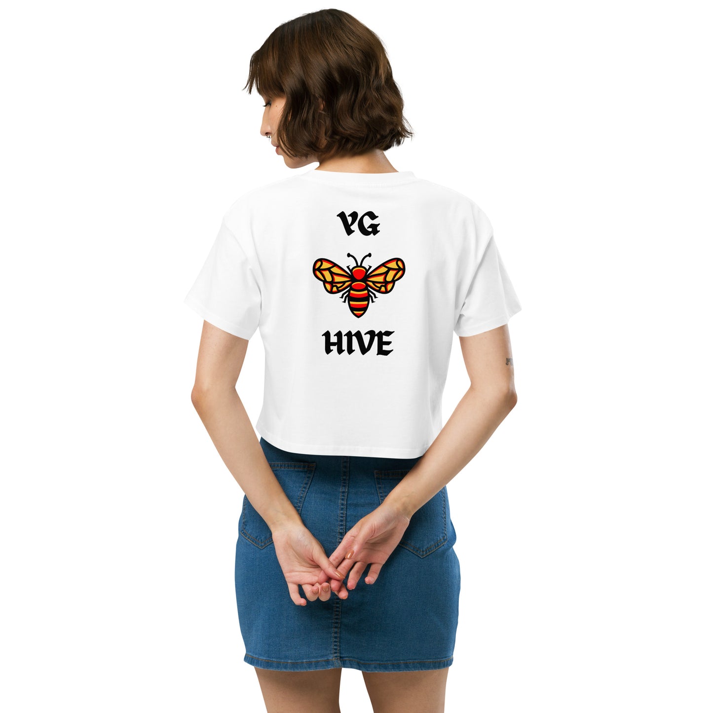 BEIGE & WHITE 400 x YG HIVE BUMBLE BEE CROPPED TEE