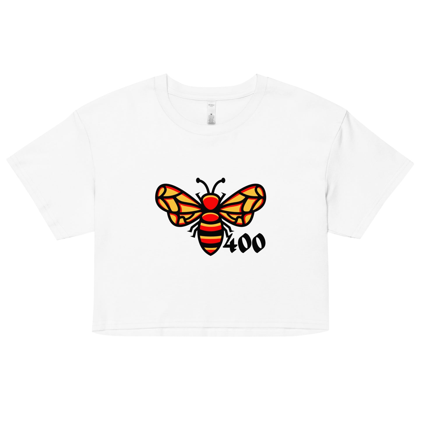 BEIGE & WHITE 400 x YG HIVE BUMBLE BEE CROPPED TEE